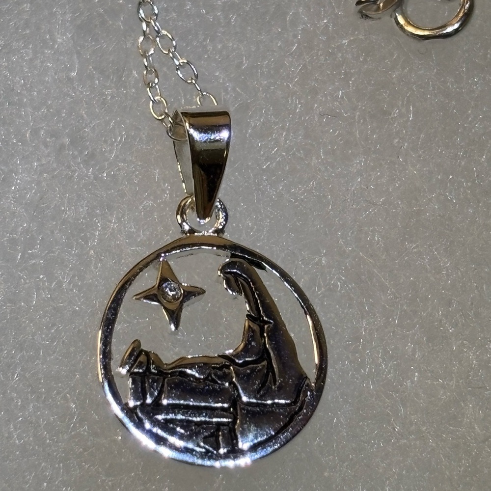 NWOT Sterling Silver Mother Mary and Jesus Pendant w/Chain